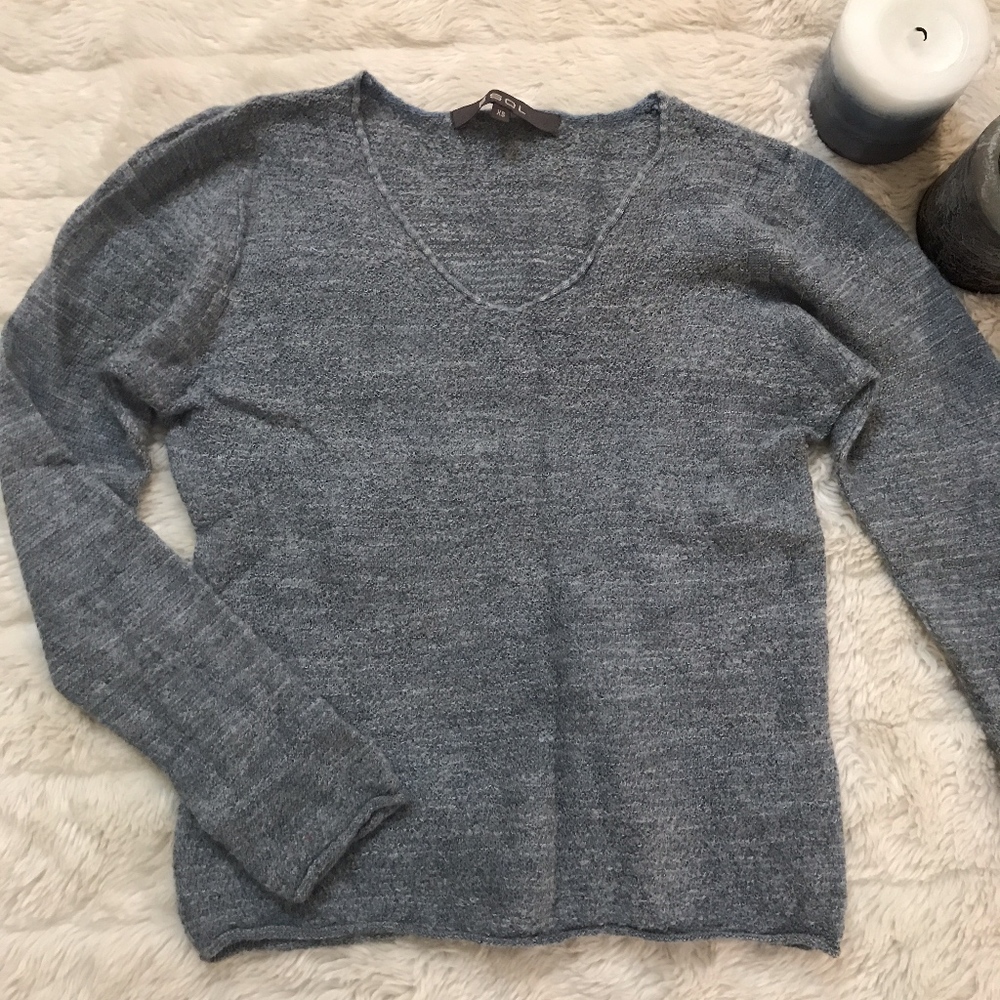 Gray Blue 100% Baby Alpaca V-Neck Sweater